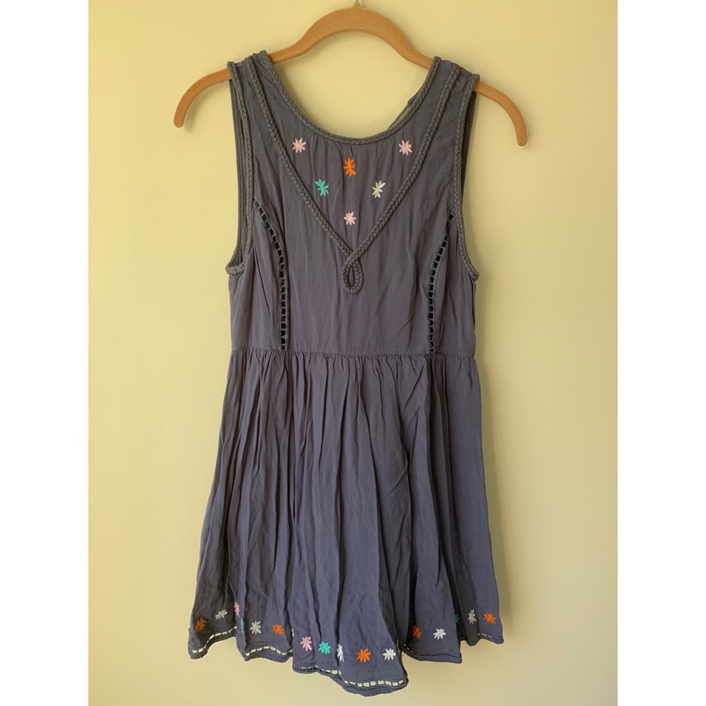 en creme mini blue boho dress